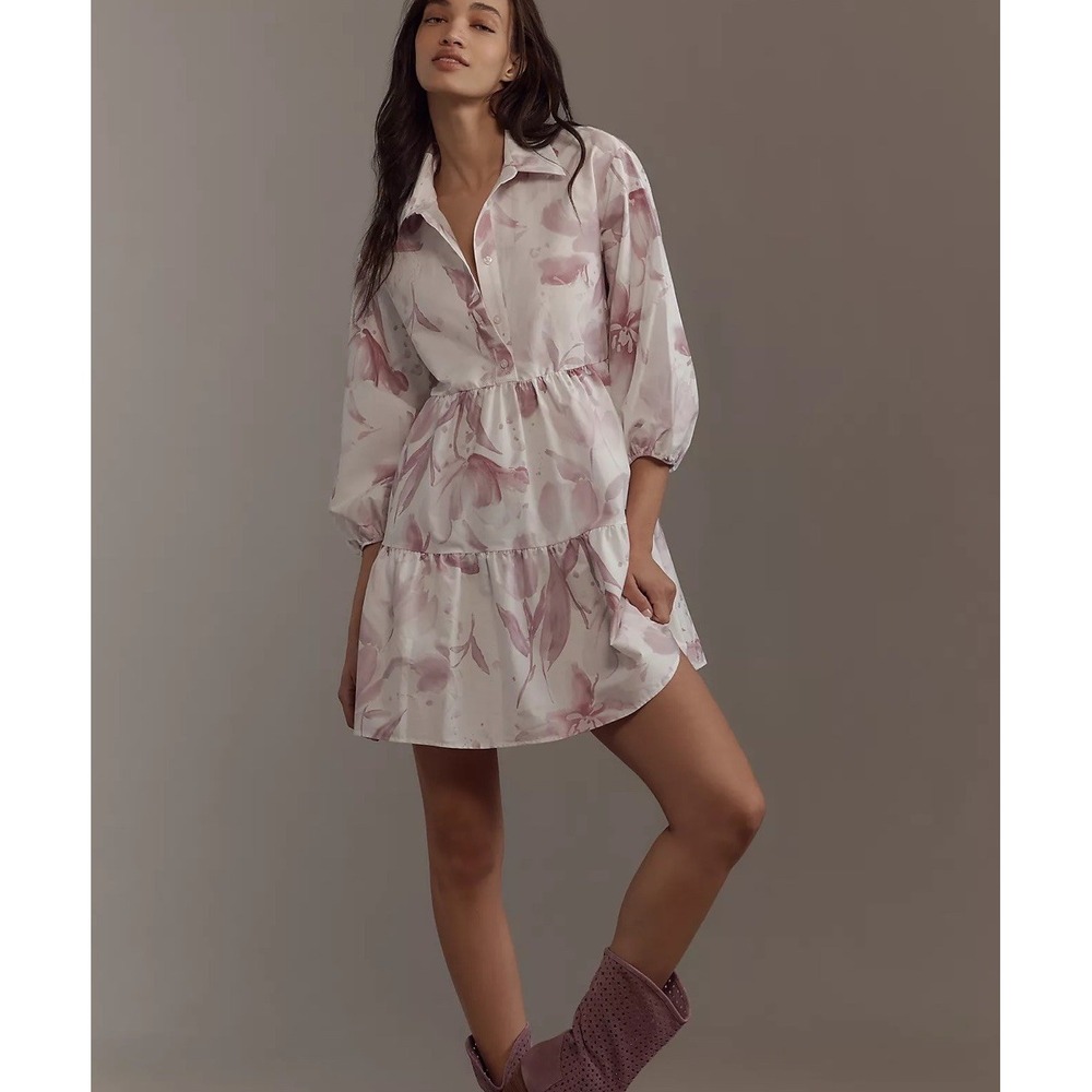 NWT Maeve Anthropologie Womens 1X Bettina Mini Shirt Dress Floral Pocket Relaxed